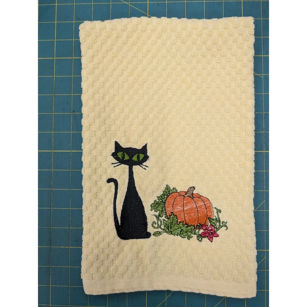 Mid Mod Cat Pumpkin Retro Fall Halloween Mid Century Modern Kitchen Hand Towel